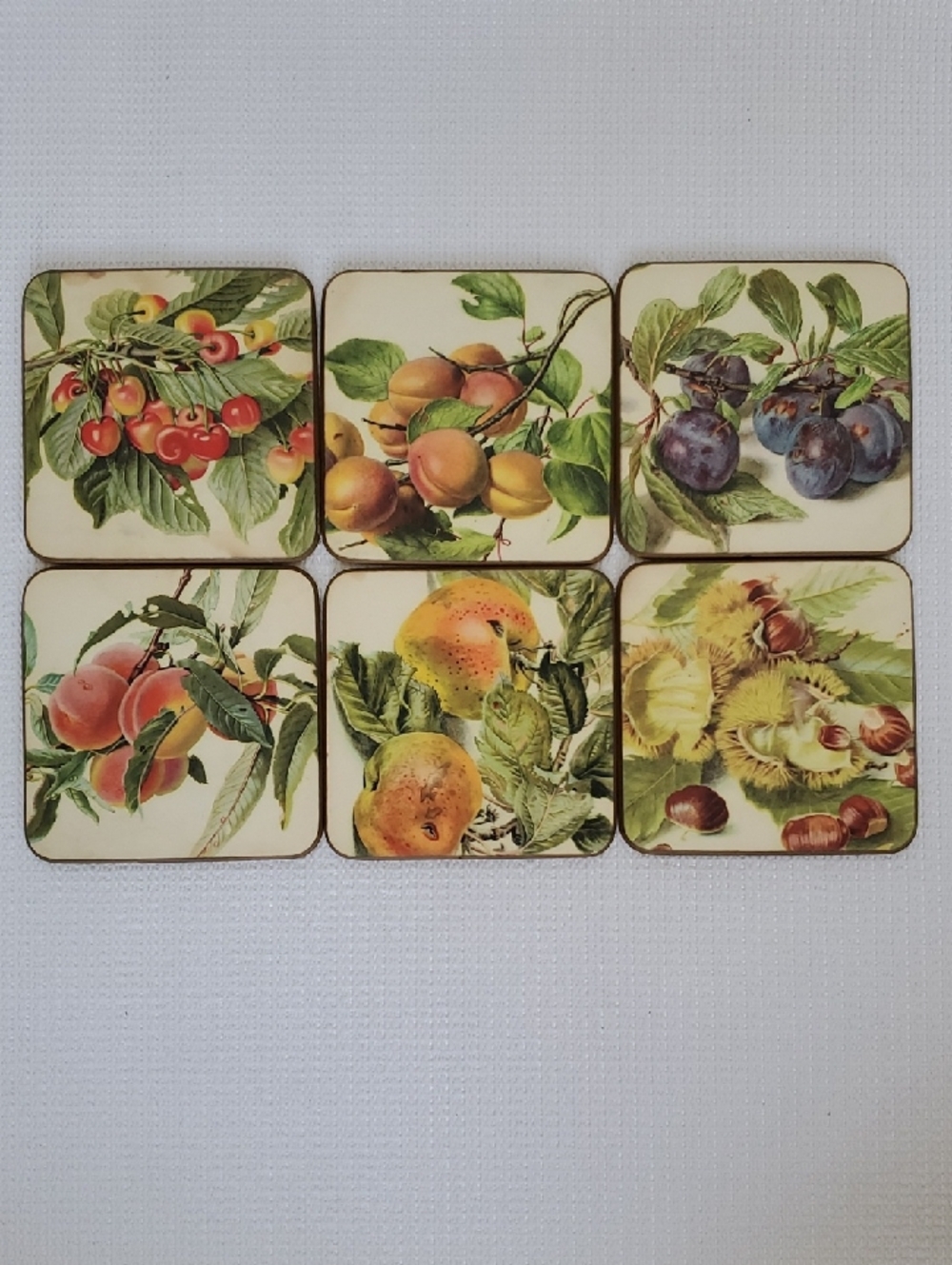 Vintage Magnin & Co Botanical Fruit Coaster Set - Set of 6 Made In England